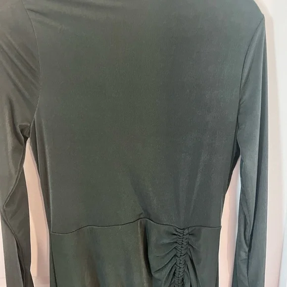 Elegant Forest Green Ruched Dress Size Large - Picture 6 of 11